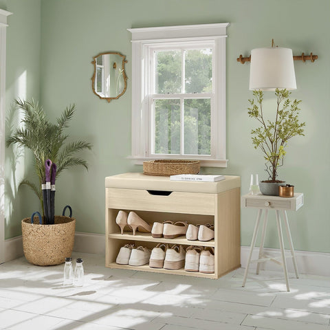 Rootz 3-Level Shoe Bench - Entryway Bench - Shoe Shelf with Cushion - Comfortable Seating - 30cm x 60cm x 44cm