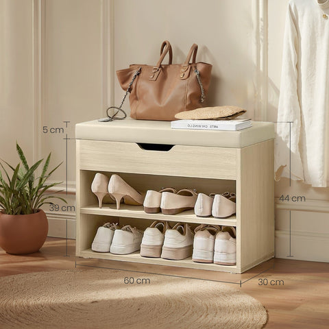 Rootz 3-Level Shoe Bench - Entryway Bench - Shoe Shelf with Cushion - Comfortable Seating - 30cm x 60cm x 44cm