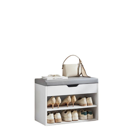 Rootz Shoe Bench with Cushion - Shoe Shelf - Entryway Organizer - 3 Tiers - Wooden Chipboard - 30cm x 60cm x 44cm
