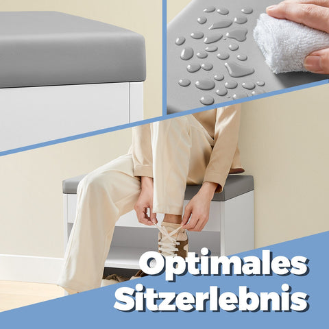 Rootz Shoe Bench with Cushion - Shoe Shelf - Entryway Organizer - 3 Tiers - Wooden Chipboard - 30cm x 60cm x 44cm