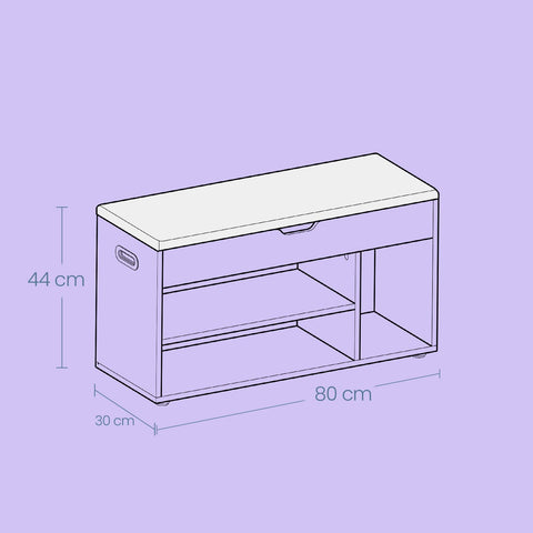 Rootz Shoe Bench with Storage - Well Padded - Entryway Bench - Key Benefit: 3 Open Compartments - 30cm x 80cm x 44cm