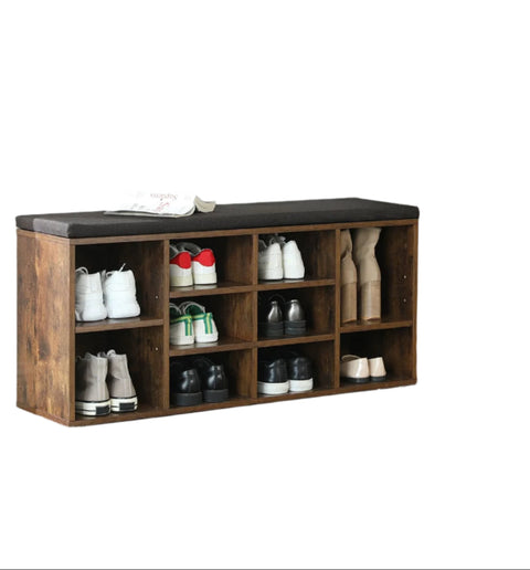 Rootz Shoe Bench - Shoe Shelf - Space-Saving Organizer - 10 Compartments - 104cm x 30cm x 48cm for Optimal Storage