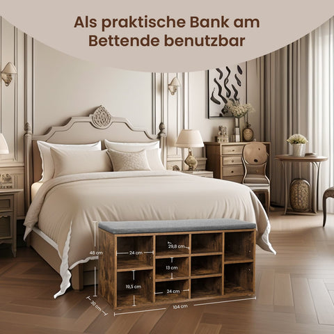 Rootz Shoe Bench - Shoe Shelf - Space-Saving Organizer - 10 Compartments - 104cm x 30cm x 48cm for Optimal Storage