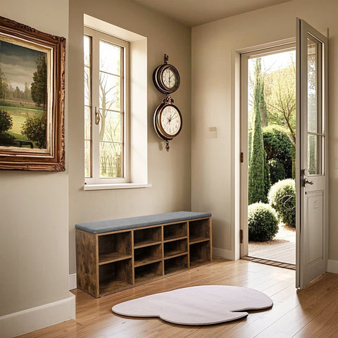 Rootz Shoe Bench - Shoe Shelf - Space-Saving Organizer - 10 Compartments - 104cm x 30cm x 48cm for Optimal Storage