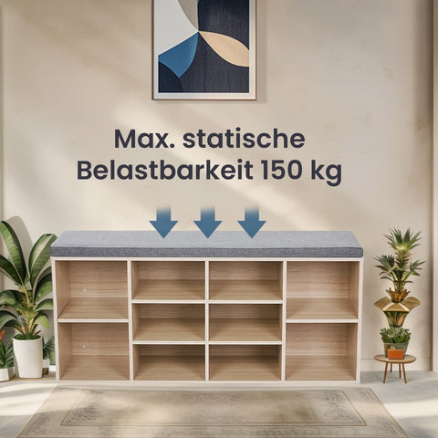 Rootz Shoe Bench - Shoe Shelf - Space-Saving Storage - 10 Compartments - 104 x 30 x 48 cm - Wood Look