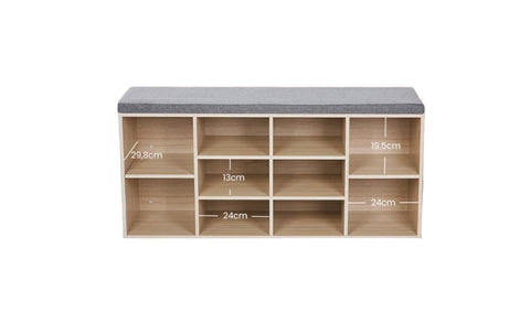 Rootz Shoe Bench - Shoe Shelf - Space-Saving Storage - 10 Compartments - 104 x 30 x 48 cm - Wood Look
