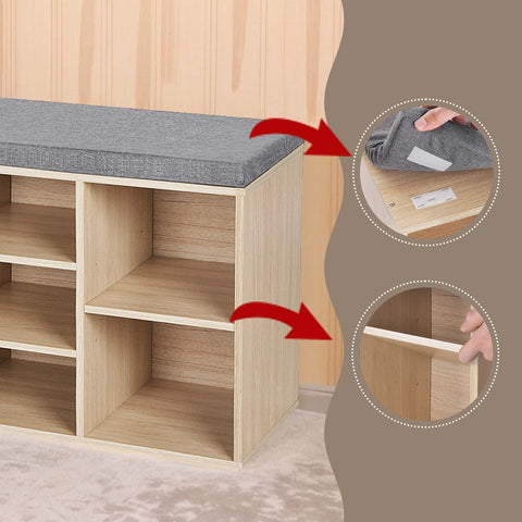 Rootz Shoe Bench - Shoe Shelf - Space-Saving Storage - 10 Compartments - 104 x 30 x 48 cm - Wood Look