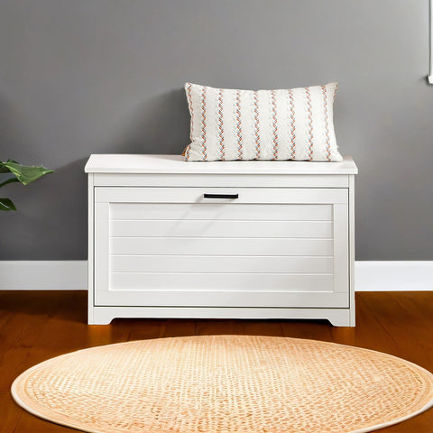 Rootz White Shoe Bench - Wooden Entryway Organizer - Storage Seat - Holds 100 kg - 80cm x 30cm x 46cm