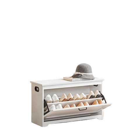 Rootz White Shoe Bench - Wooden Entryway Organizer - Storage Seat - Holds 100 kg - 80cm x 30cm x 46cm