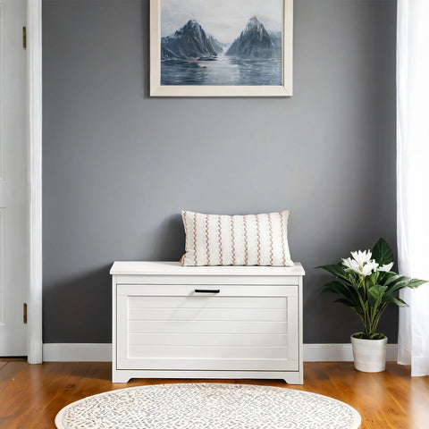 Rootz White Shoe Bench - Wooden Entryway Organizer - Storage Seat - Holds 100 kg - 80cm x 30cm x 46cm