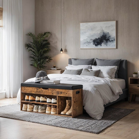 Rootz Shoe Bench - Storage Bench - Padded Seat - Extra Storage - 30cm x 100cm x 44cm