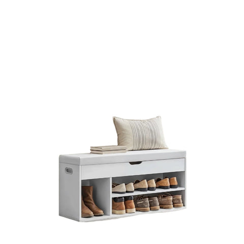Rootz Shoe Bench with Storage - Padded Seating Bench - Wooden Chipboard - 30cm x 100cm x 44cm - Space-Saving Design