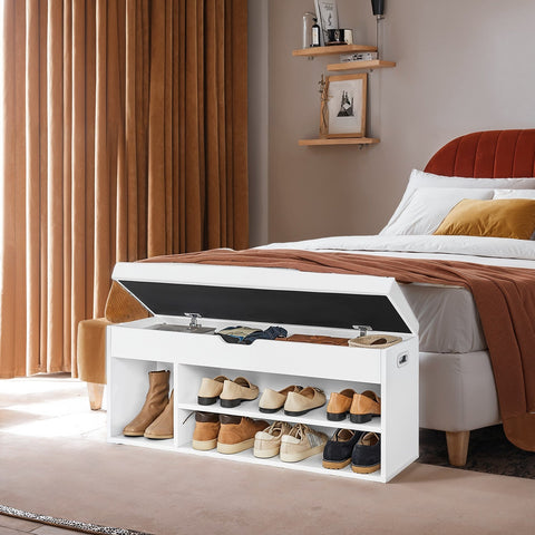 Rootz Shoe Bench with Storage - Padded Seating Bench - Wooden Chipboard - 30cm x 100cm x 44cm - Space-Saving Design