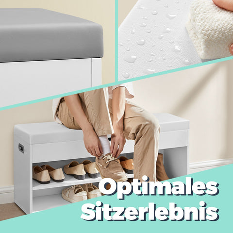 Rootz Shoe Bench with Storage - Padded Seating Bench - Wooden Chipboard - 30cm x 100cm x 44cm - Space-Saving Design