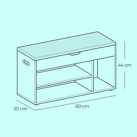 Rootz Shoe Bench with Storage - Padded Seating Bench - Wooden Chipboard - 30cm x 100cm x 44cm - Space-Saving Design