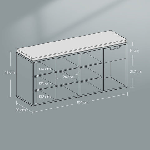 Rootz Shoe Bench - Entryway Seating - Storage Bench - Comfortable Seating - 104cm x 30cm x 48cm
