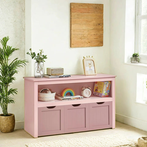 Rootz Children's Bookshelf - Kid's Shelf - Pastel Pink Storage - Sturdy MDF Build - 30cm x 102cm x 60cm