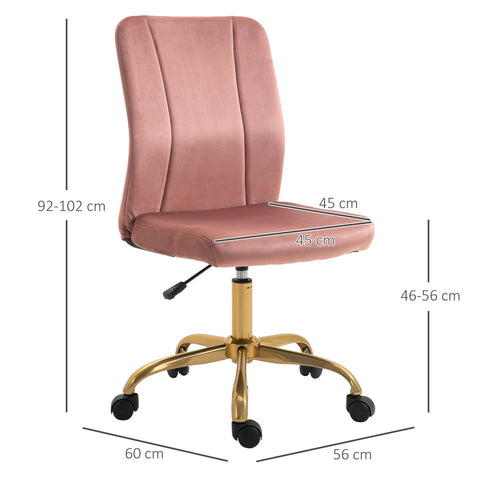 Rootz Office Chair - Ergonomic Chair - Rotating Desk Chair - Velvet Comfort - 56cm x 60cm x 92-102cm - Pink and Gold