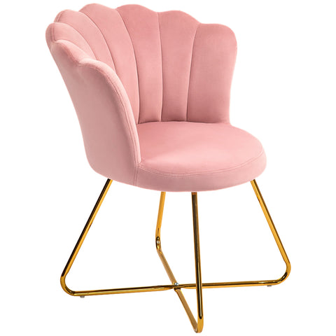 Rootz Mussle Chair - Hair Chair - Living Room Armchair - Comfort & Elegance - 69 x 64 x 80 cm - Pink Velvet, Steel Legs