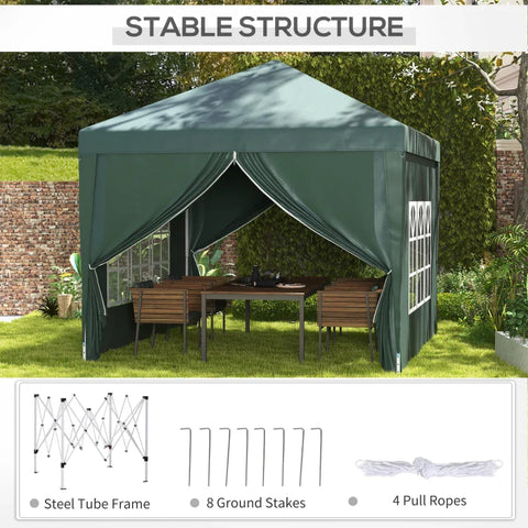 Rootz Camping Gazebo - Wedding Party - Canopy Tent Marquee - Pop Up Gazebo - Carry Bag - Windows - Steel Frame - Green - 2.95 x 2.95 m x 2.58m