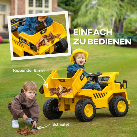 Rootz Electric Ride-On Excavator - Caterpillar Wheel Loader - Remote Controlled Truck - Real Sound Effects - Headlights - 110cm x 70.5cm x 61.5cm