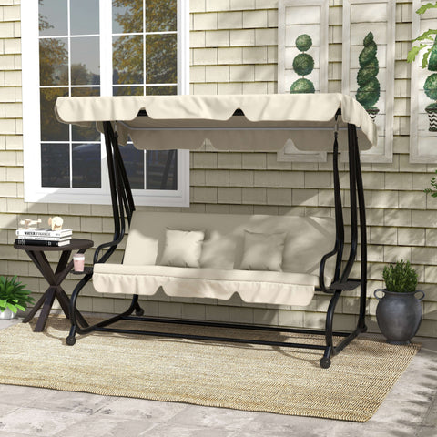 Rootz 2-in-1 Garden Swing - Hollywood Swing - Transformable Couch - Sun Protection - 200x120x164 cm - Cream White