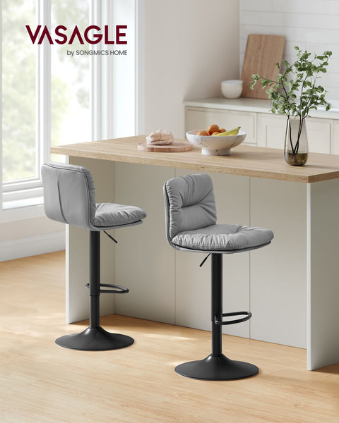 Rootz Gray 2 Piece Set Bar Chairs - Counter Stools - Kitchen Island Seating - PU Material - Metal Frame - Foam Padding - Adjustable Height - Compact Design - Ergonomic Backrest - 47cm x 41cm x (89-110)cm