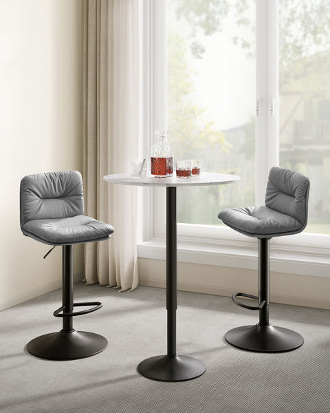 Rootz Gray 2 Piece Set Bar Chairs - Counter Stools - Kitchen Island Seating - PU Material - Metal Frame - Foam Padding - Adjustable Height - Compact Design - Ergonomic Backrest - 47cm x 41cm x (89-110)cm