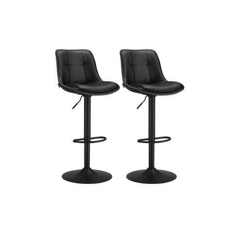 Rootz 2 Piece Set Bar Chairs - Kitchen Stools - Counter Height Chairs - PU Material - Chrome-Plated Steel - Foam Padding - 44cm x 48cm x (90-112)cm - Ink Black - 120kg Max Load Capacity