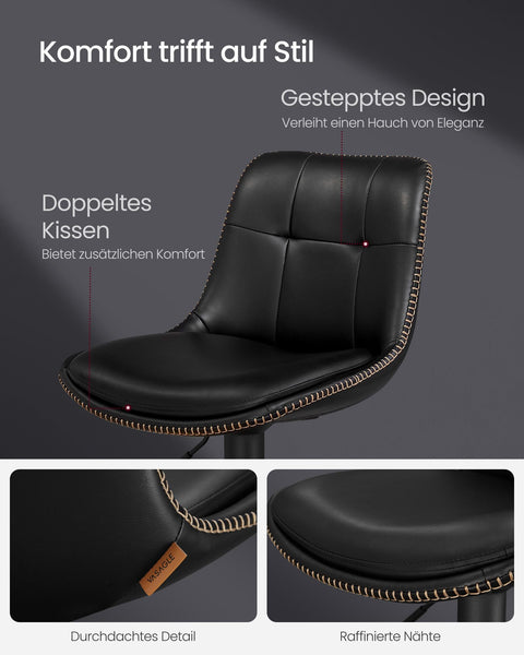 Rootz 2 Piece Set Bar Chairs - Kitchen Stools - Counter Height Chairs - PU Material - Chrome-Plated Steel - Foam Padding - 44cm x 48cm x (90-112)cm - Ink Black - 120kg Max Load Capacity