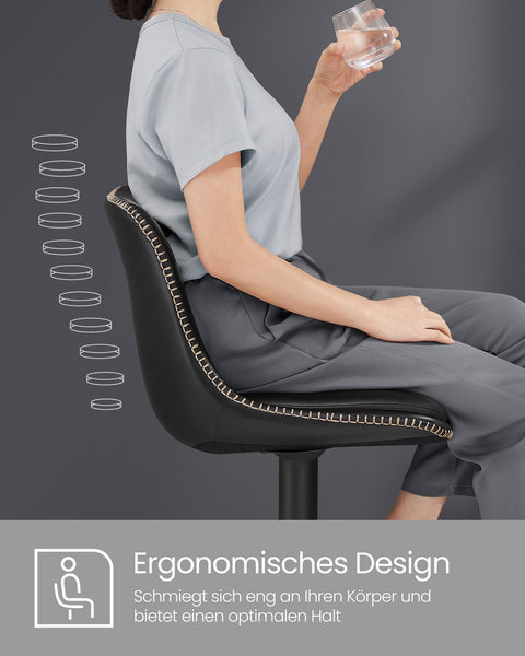 Rootz 2 Piece Set Bar Chairs - Kitchen Stools - Counter Height Chairs - PU Material - Chrome-Plated Steel - Foam Padding - 44cm x 48cm x (90-112)cm - Ink Black - 120kg Max Load Capacity