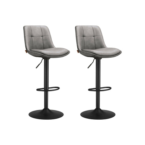 Rootz Set of 2 High Back Bar Chairs - Counter Stools - Chrome Plated Steel - PU Material - Comfortable Foam Padding - 44cm x 48cm x 90-112cm