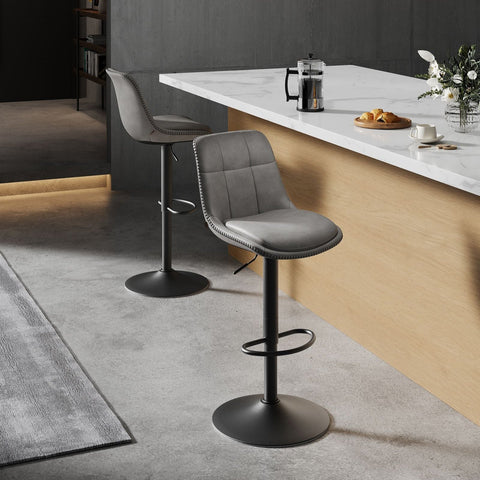 Rootz Set of 2 High Back Bar Chairs - Counter Stools - Chrome Plated Steel - PU Material - Comfortable Foam Padding - 44cm x 48cm x 90-112cm