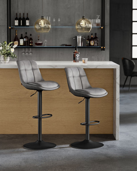 Rootz 2 Piece Set Bar Stool - Counter Height Chairs - Footrest - Dove Gray - PU - Chrome-Plated Steel - Foam Padding - 44cm x 48cm x (90-112cm)