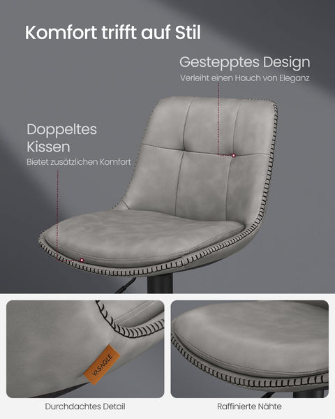 Rootz 2 Piece Set Bar Stool - Counter Height Chairs - Footrest - Dove Gray - PU - Chrome-Plated Steel - Foam Padding - 44cm x 48cm x (90-112cm)