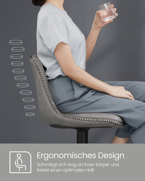 Rootz 2 Piece Set Bar Stool - Counter Height Chairs - Footrest - Dove Gray - PU - Chrome-Plated Steel - Foam Padding - 44cm x 48cm x (90-112cm)