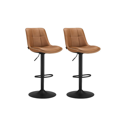 Rootz Bar Stool Set 2 Piece - Bar Chairs - High Back Stools - Comfortable Foam Padding - 44x48x(90-112)cm - Brown