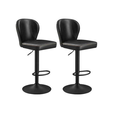 Rootz 2 Piece Set Bar Stools - Counter Chairs - Kitchen Stools - PU Leather - 42cm x 49cm x (94-115)cm - Steel Frame