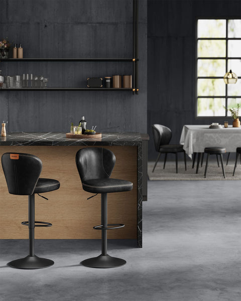 Rootz 2 Piece Set Bar Stools - Counter Chairs - Kitchen Stools - PU Leather - 42cm x 49cm x (94-115)cm - Steel Frame