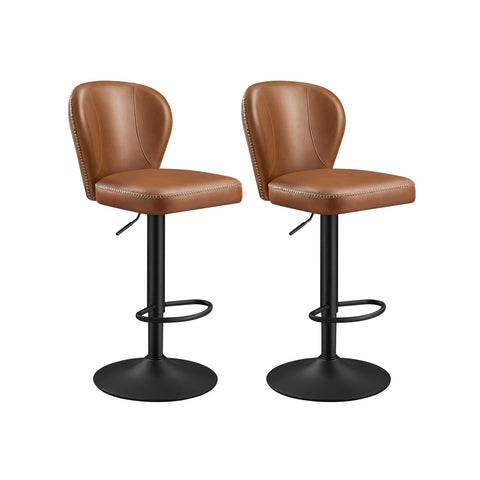 Rootz Set of 2 Bar Chairs - Counter Height Stools - Kitchen Stools - Steel Frame - PU Leather - 42cm x 49cm x (94-115)cm