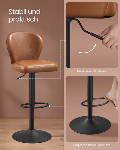 Rootz Set of 2 Bar Chairs - Counter Height Stools - Kitchen Stools - Steel Frame - PU Leather - 42cm x 49cm x (94-115)cm