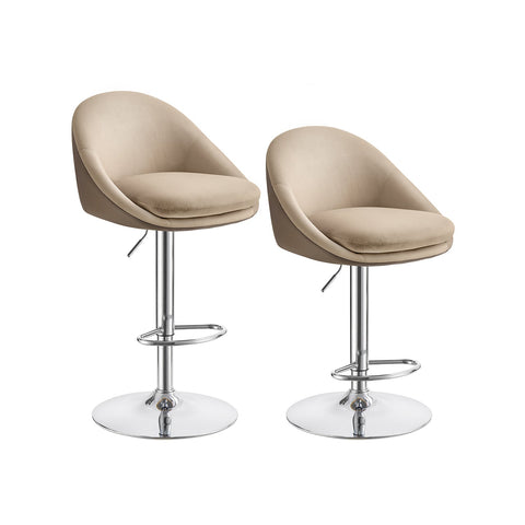 Rootz Set of 2 Adjustable Bar Stools - Velvet PU Leather - Height Adjustable - Camel Brown-Silver Gray - 52.5cm x 50cm x (97.5-108.5)cm