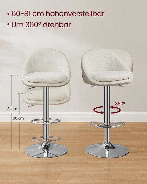 Rootz Bar Stool Set of 2 - Bar Chairs - Height-Adjustable Stools - PU Leather - 52.5cm x 50cm x (97.5-108.5) cm