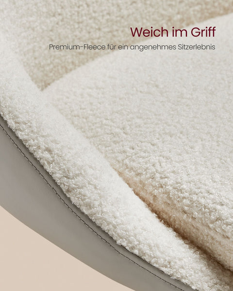 Rootz Set of 2 Height-Adjustable Bar Stools - Cream White-Silver Grey - Fleece & PU Leather - Metal Frame - 52.5cm x 50cm x (97.5-108.5)cm