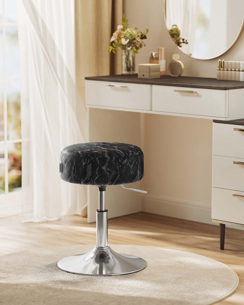 Rootz Makeup Stool - Beauty Stool - Vanity Chair - Height-Adjustable & Rotatable - 38cm D x 44-60cm H -  Black