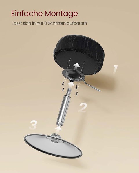 Rootz Makeup Stool - Beauty Stool - Vanity Chair - Height-Adjustable & Rotatable - 38cm D x 44-60cm H -  Black