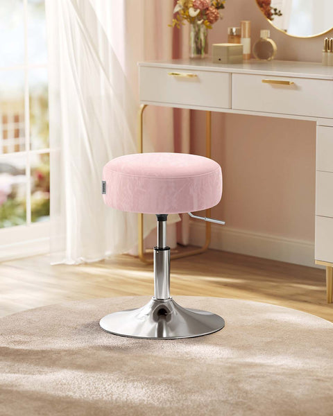 Rootz Make-Up Stool - Vanity Chair - Beauty Seat - Adjustable Height & Rotatable - 38cm D x 44-60cm H - Pastel Pink