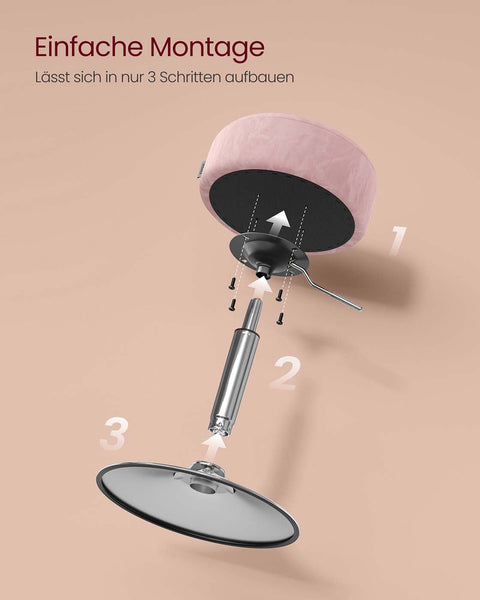 Rootz Make-Up Stool - Vanity Chair - Beauty Seat - Adjustable Height & Rotatable - 38cm D x 44-60cm H - Pastel Pink