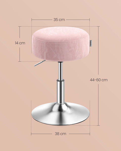 Rootz Make-Up Stool - Vanity Chair - Beauty Seat - Adjustable Height & Rotatable - 38cm D x 44-60cm H - Pastel Pink