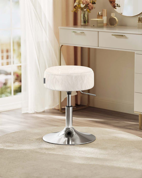 Rootz Height-Adjustable Makeup Stool - Vanity Chair - Swivel Stool - Comfortable Seating - 38cm x 44-60cm -  White